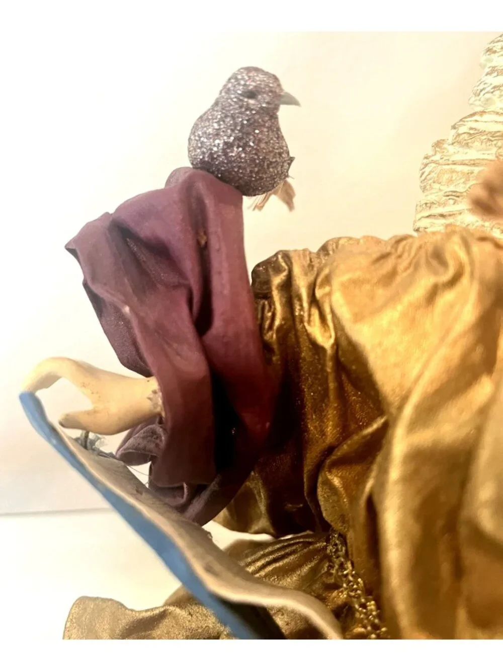 Vtg Christmas Angel Tree Topper Resin Florentine Fabric Mache Bird Book Victoria